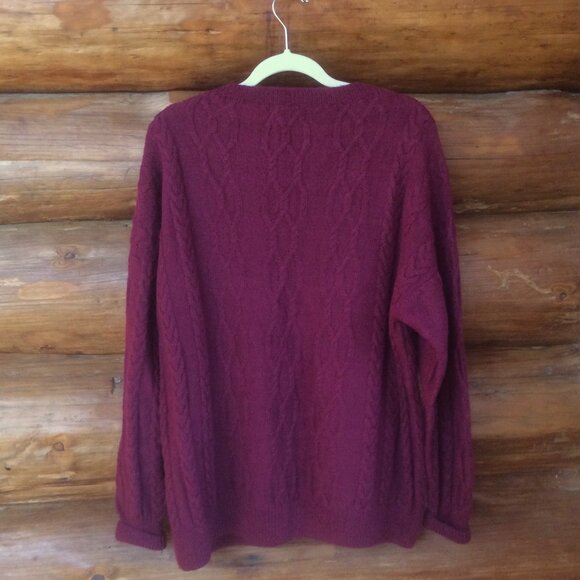 Artesan Handmade Peruvian 100% Alpaca Burgundy Wine Cable Knit Sweater Size XL* - Picture 2 of 3